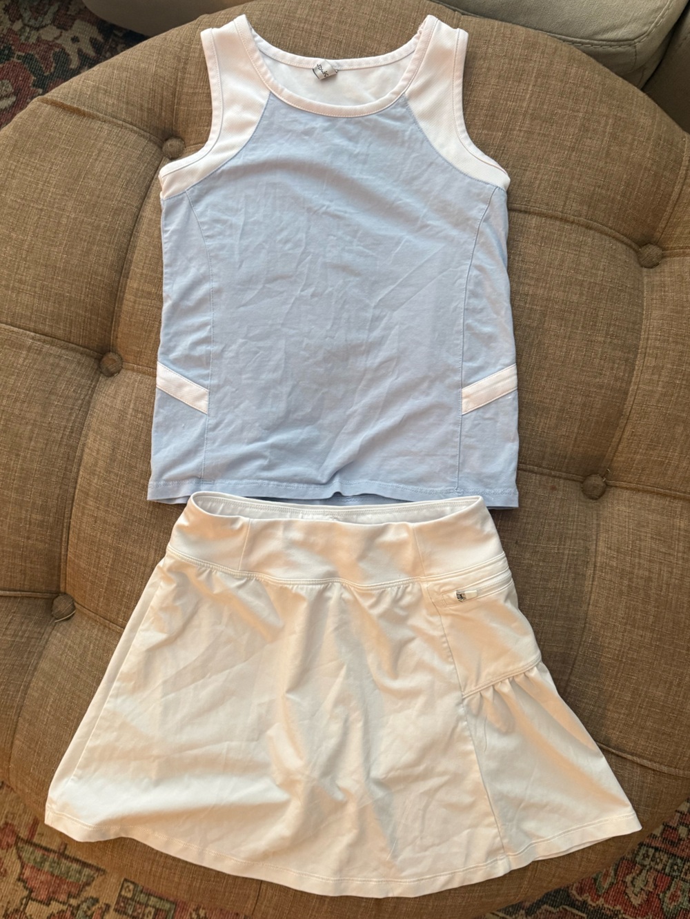 Girls Powder Blue & White Matching Activewear Set- Flared Skort & Tank Top